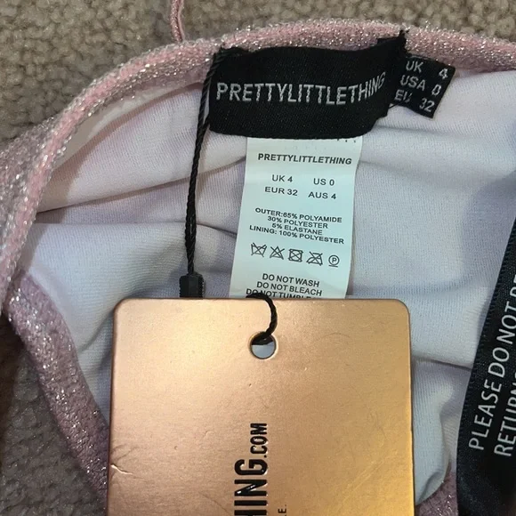 Pretty little thing baby pink diamanté glitter pool party bikini set - Picture 8 of 13